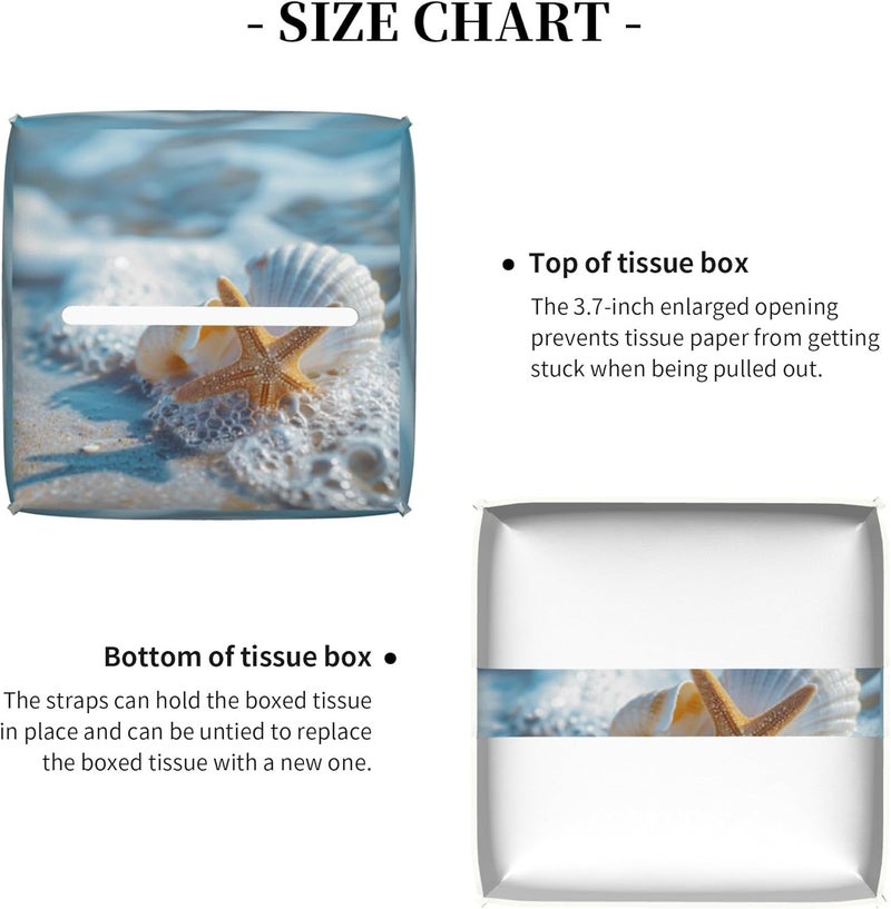 sndheke Shells Starfish on Beach Tissue Box Cover Square,Summer Ocean Shells Starfish Tissue Box Holder Waterproof Leather Facial Paper Organizer Dispenser for Bathroom Home Car Nightstand Vanity Desk - Image 5